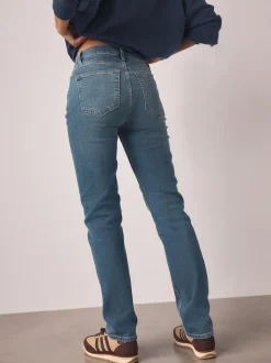Bleu moyen - Jean extensible ajusté taille milieu