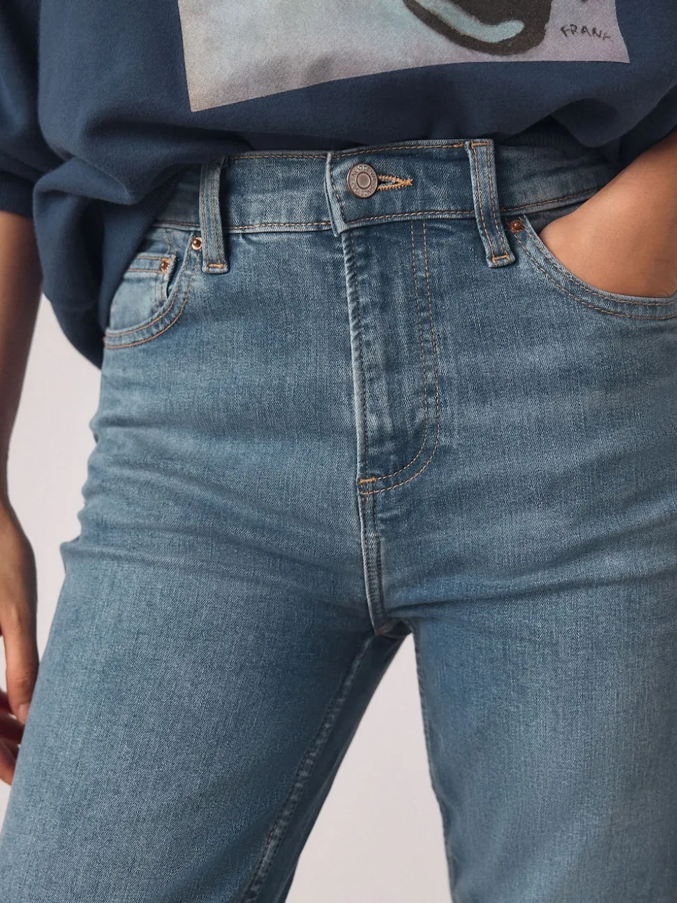 Bleu moyen - Jean extensible ajusté taille milieu