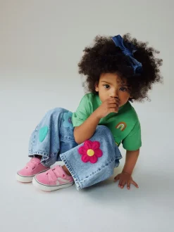 Bleu moyen - Jean jambe large avec ornements (3mois à7ans)