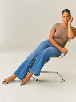 Bleu moyen - Jean sablier large stretch taille haute