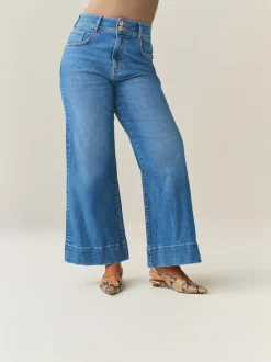 Bleu moyen - Jean sablier large stretch taille haute