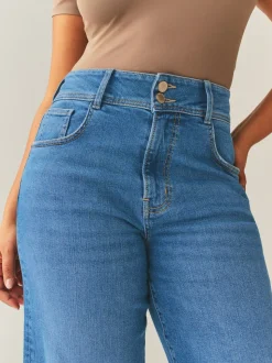 Bleu moyen - Jean sablier large stretch taille haute