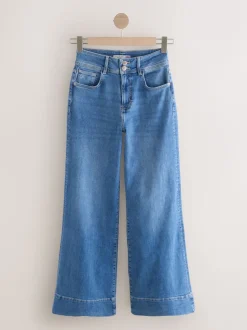 Bleu moyen - Jean sablier large stretch taille haute