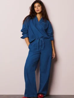 Bleu moyen - Joggings jambe large avec poche cœur