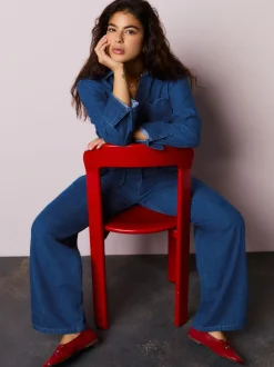 Bleu moyen - Joggings jambe large avec poche cœur