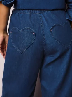 Bleu moyen - Joggings jambe large avec poche cœur