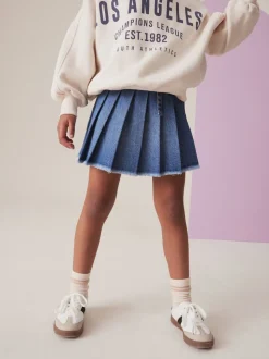 Bleu moyen - Jupe plissée en jean (3-16ans)