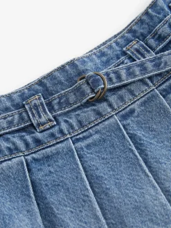 Bleu moyen - Jupe plissée en jean (3-16ans)