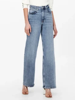 Bleu moyen - Only Taille haute Ample 100% Coton Jeans