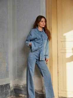 Bleu moyen - Only Taille haute Ample 100% Coton Jeans