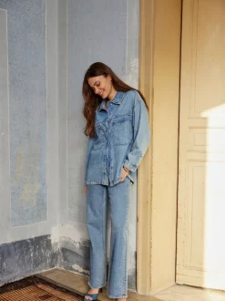 Bleu moyen - Only Taille haute Ample 100% Coton Jeans