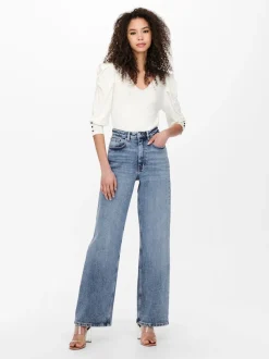 Bleu moyen - Only Taille haute Ample 100% Coton Jeans