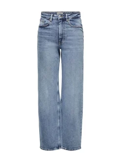Bleu moyen - Only Taille haute Ample 100% Coton Jeans