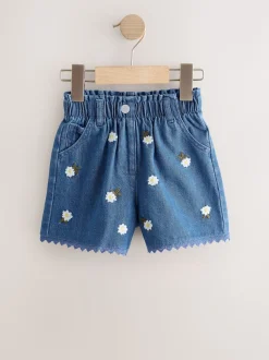 Bleu moyen - Shorts Denim Brodés Daisy (3mois-7ans)
