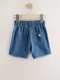 Bleu moyen - Shorts Denim Brodés Daisy (3mois-7ans)