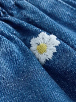Bleu moyen - Shorts Denim Brodés Daisy (3mois-7ans)