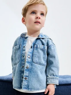 Bleu moyen - Surchemise à capuche en jean (3mois7ans)