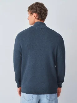 Bleu moyen - Uni - Pull N.Premium Coupe classique 100% Coton Premium à fermeture éclair