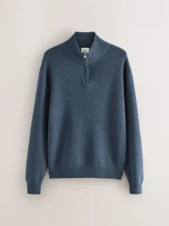 Bleu moyen - Uni - Pull N.Premium Coupe classique 100% Coton Premium à fermeture éclair