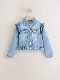 Bleu moyen - Veste en jean à épaules volantées (3-16ans)