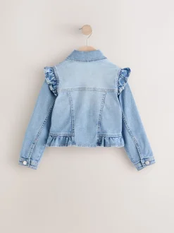 Bleu moyen - Veste en jean à épaules volantées (3-16ans)