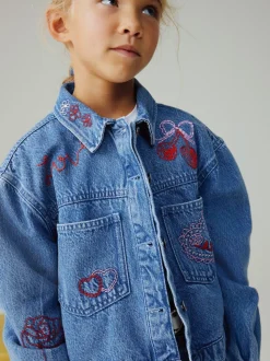 Bleu moyen - Veste-chemise Denim Brodé Cœur (3-16ans)