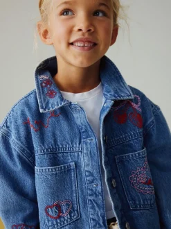 Bleu moyen - Veste-chemise Denim Brodé Cœur (3-16ans)