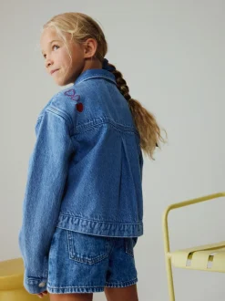 Bleu moyen - Veste-chemise Denim Brodé Cœur (3-16ans)