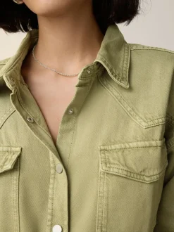 Bleu moyen et vert kaki - Lot de 2 chemises en jean oversize