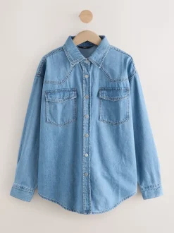 Bleu moyen et vert kaki - Lot de 2 chemises en jean oversize