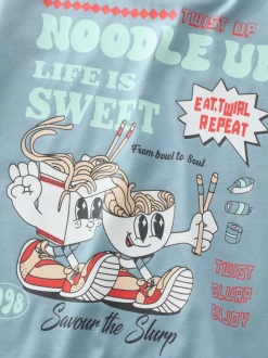 Bleu Noodle Up - T-shirt imprimé dos à manches longues (3mois-8ans)