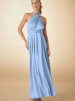 Bleu pastel - Robe longue de demoiselle d’honneur multicolore en jersey pour invitée de mariage