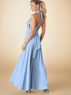 Bleu pastel - Robe longue de demoiselle d’honneur multicolore en jersey pour invitée de mariage