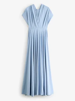 Bleu pastel - Robe longue de demoiselle d’honneur multicolore en jersey pour invitée de mariage