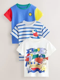Bleu Pirates - Lot de 3 t-shirts appliqués à manches courtes (3mois7ans)