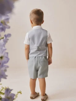 bleu pâle - Ensemble gilet, chemise, short et cravate (3mois9ans)
