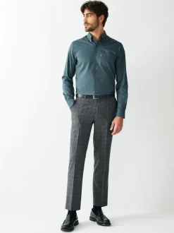 Bleu pétrole - Slim Fit (Slim Fit) - Chemises Oxford boutonnées Easy Iron