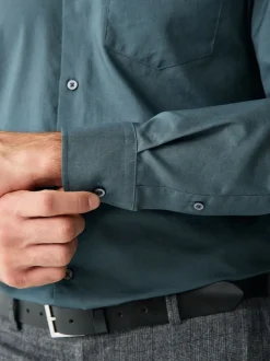 Bleu pétrole - Slim Fit (Slim Fit) - Chemises Oxford boutonnées Easy Iron