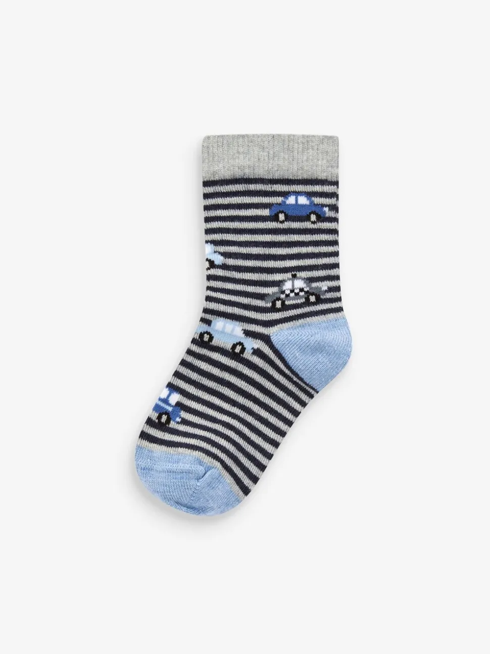 Bleu rayures/transport - Paquet de chaussettes en coton riche 7