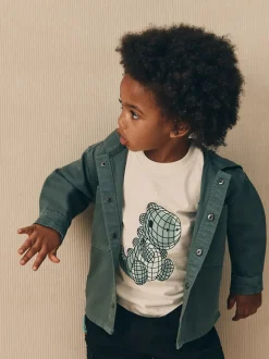 Bleu sarcelle foncé - Ensemble surchemise et t-shirt à capuche en sergé (3mois7ans)