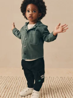 Bleu sarcelle foncé - Ensemble surchemise et t-shirt à capuche en sergé (3mois7ans)