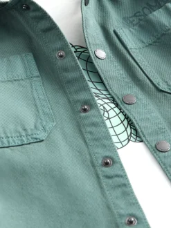 Bleu sarcelle foncé - Ensemble surchemise et t-shirt à capuche en sergé (3mois7ans)