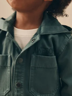 Bleu sarcelle foncé - Ensemble surchemise et t-shirt à capuche en sergé (3mois7ans)