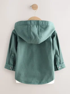 Bleu sarcelle foncé - Ensemble surchemise et t-shirt à capuche en sergé (3mois7ans)