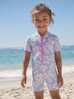 Bleu Stampy Fleuri - Maillot de bain Sunsafe (3mths-10yrs)