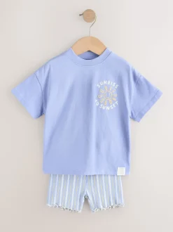 Bleu Sunshine - Ensemble t-shirt à manches courtes et short cycliste (3mois7ans)