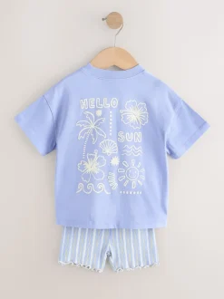 Bleu Sunshine - Ensemble t-shirt à manches courtes et short cycliste (3mois7ans)