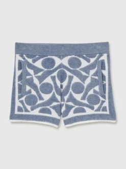 BLeu tendre/blanc - Short Reiss Vounder en tissu éponge à motif abstrait