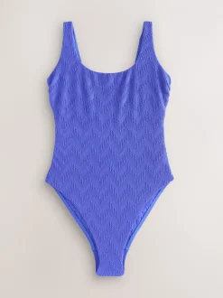 Bleu texturé bleuet - Maillot de bain gainant à encolure dégagée