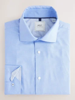 Bleu texturé/rayé - Ajustement régulier - Lot de 2 chemises élégantes faciles d’entretien à manchette simple